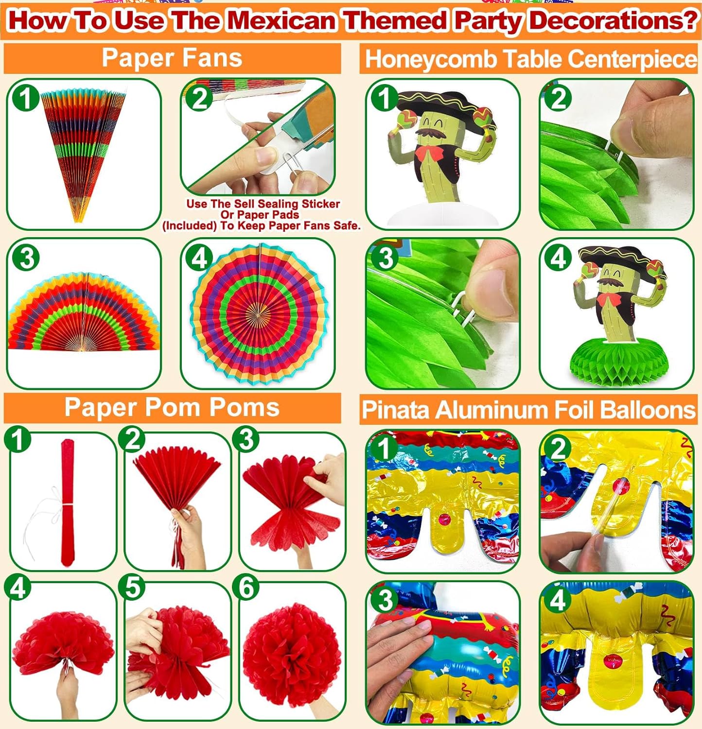 8 Varieties 25 Pcs Cinco De Mayo Decorations Mexican Party Decorations Fiesta Party Decorations Paper Fans Pom Poms Llama Balloons Banners Table Runner Honeycomb Decor Cupcake Toppers Taco Party Favor