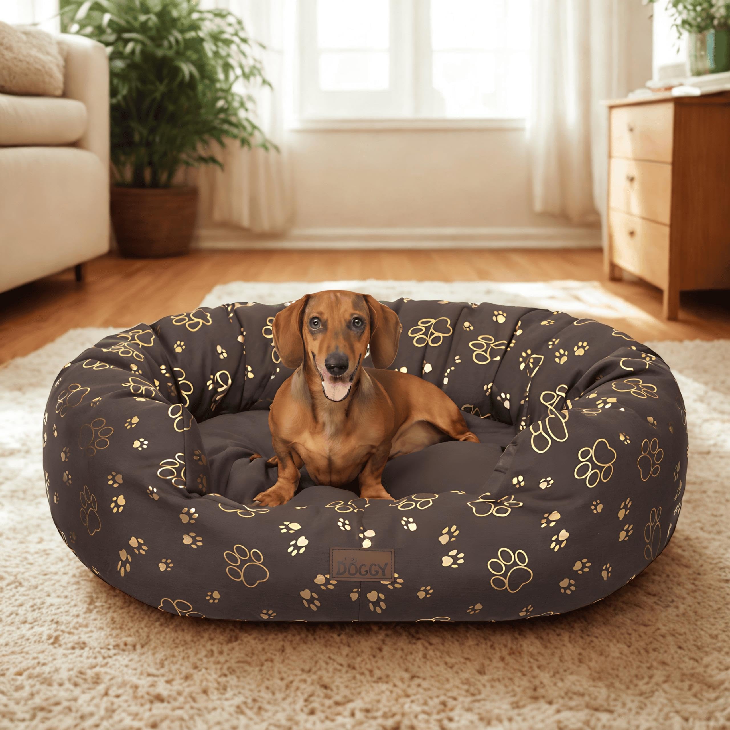 PillowPrim Legowisko dla psa, koszyczek dla małych, średnich i dużych psów, poduszka dla psa, sofa dla psa, łatwe czyszczenie, rozmiar XL, 93 x 74 cm, brązowe z łapami