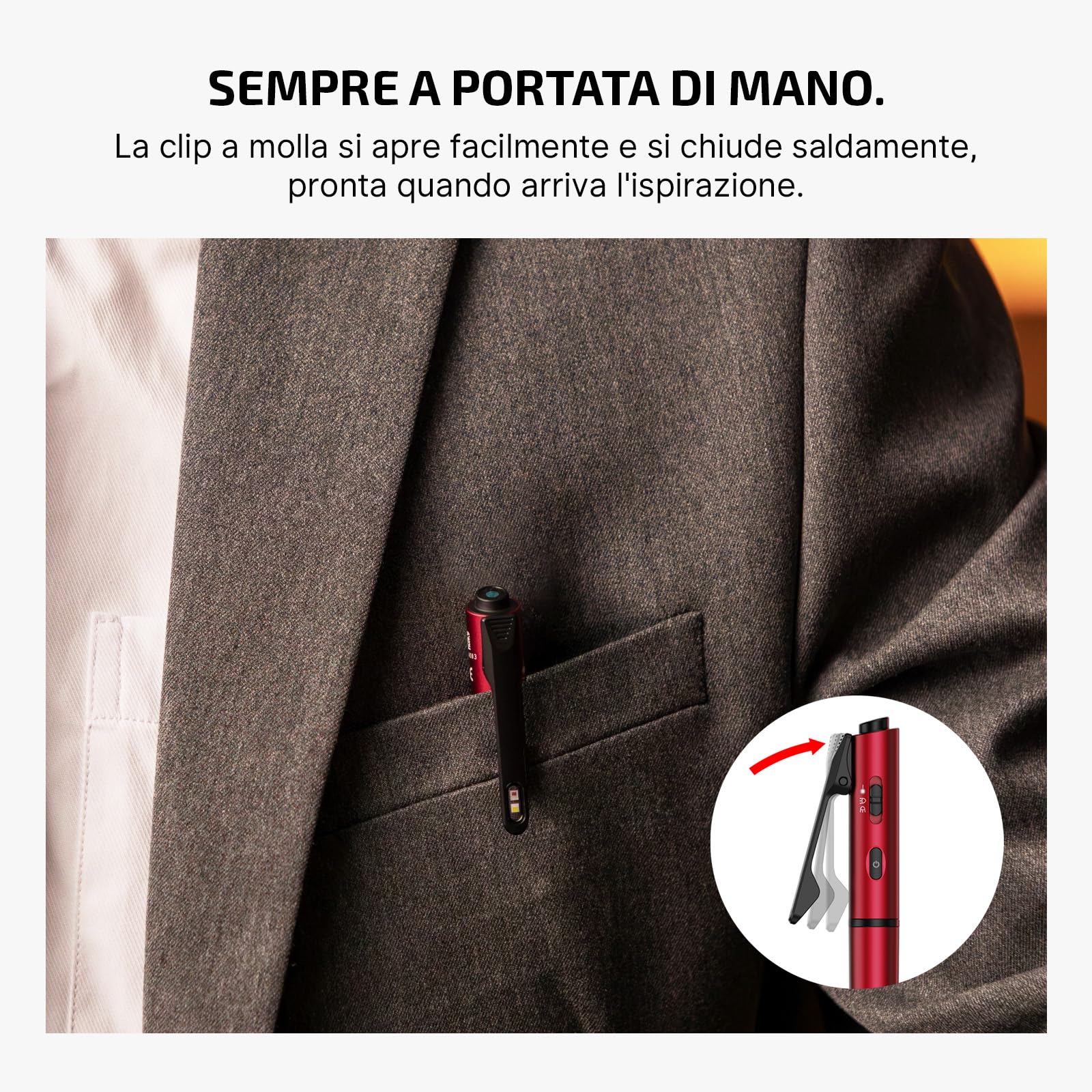 OLIGHT Open 3 Penna Torcia LED da 120 Lumen con Luce Rossa e Verde, Torcia Ricaricabile EDC portatile e facile da caricare per Scrivere, Lavorare, Avventure, Affari Professionali (Rosso)