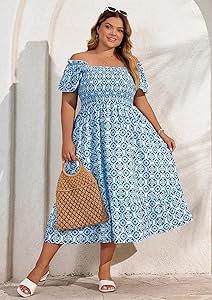 Damen Große Größe A-Linie Sommerleid. Knielang, quadratischer Ausschnitt Midikleid, Rüschenärmel
