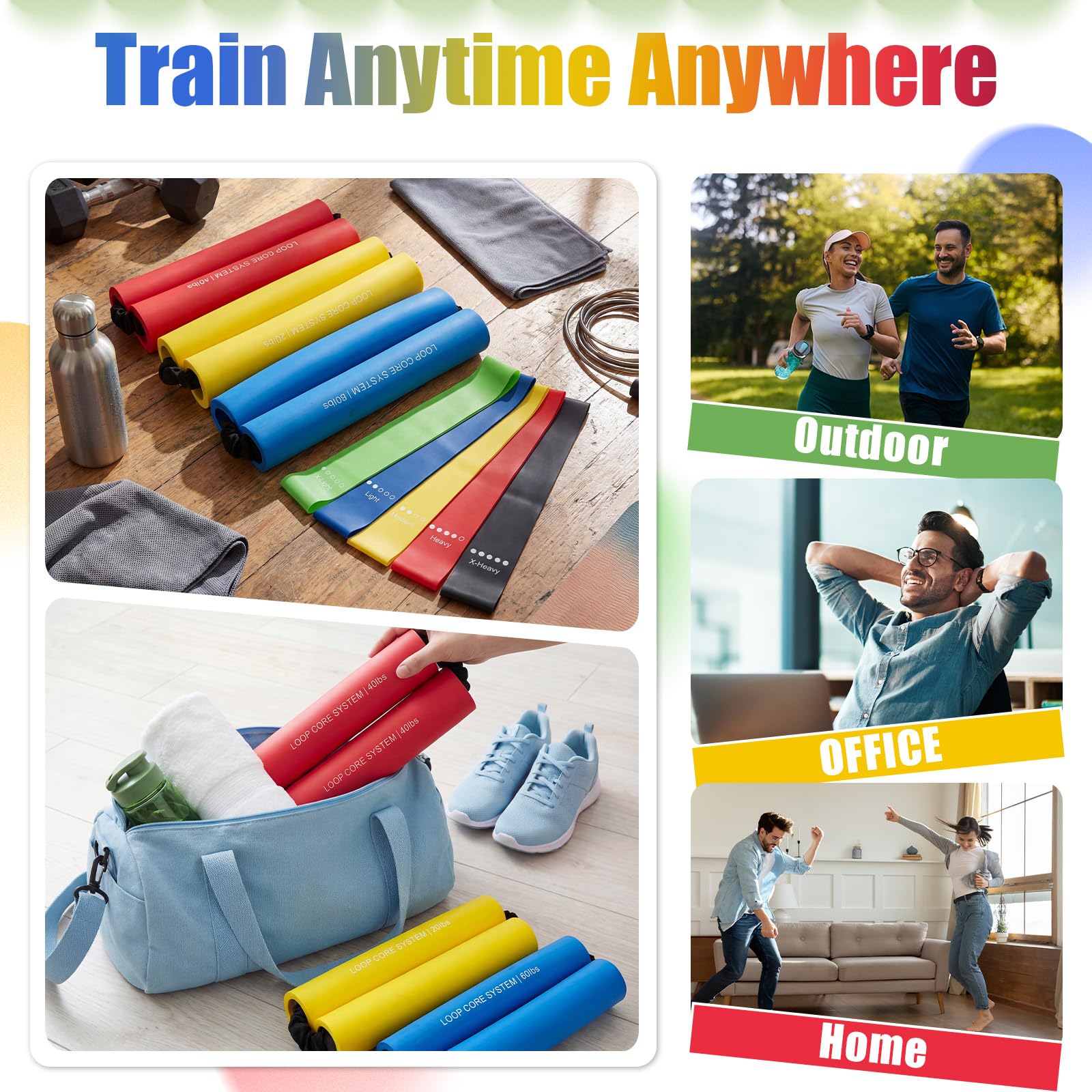 Soulchen 8 fasce elastiche di resistenza per allenamento, per allenamento, stretching, rafforzamento, gambe, glutei, braccia, attrezzature per esercizi per donne e uomini