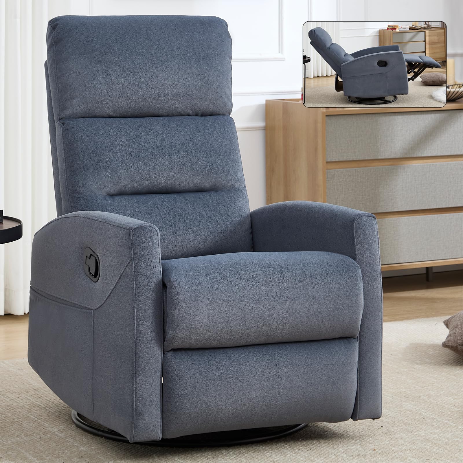 Swivel Rocker Recliner Chair for Adults, Rocking Recliner Chair, Rocker Nursery Glider Chair,Recliners for Small Spaces, Manual Recliner Single Sofa
