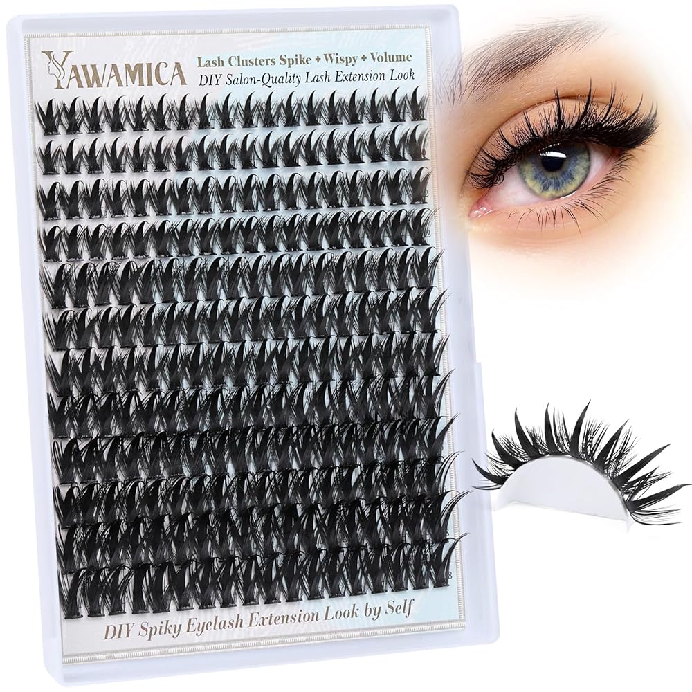 Yawamica 100D Volume Lash Clusters with Spikes 10-18mm Wispy Cluster Eyelash Extensions Manga Eyelash Clusters Spiky Lash Extension 240pcs Individual Lashes D Curly DIY Lash