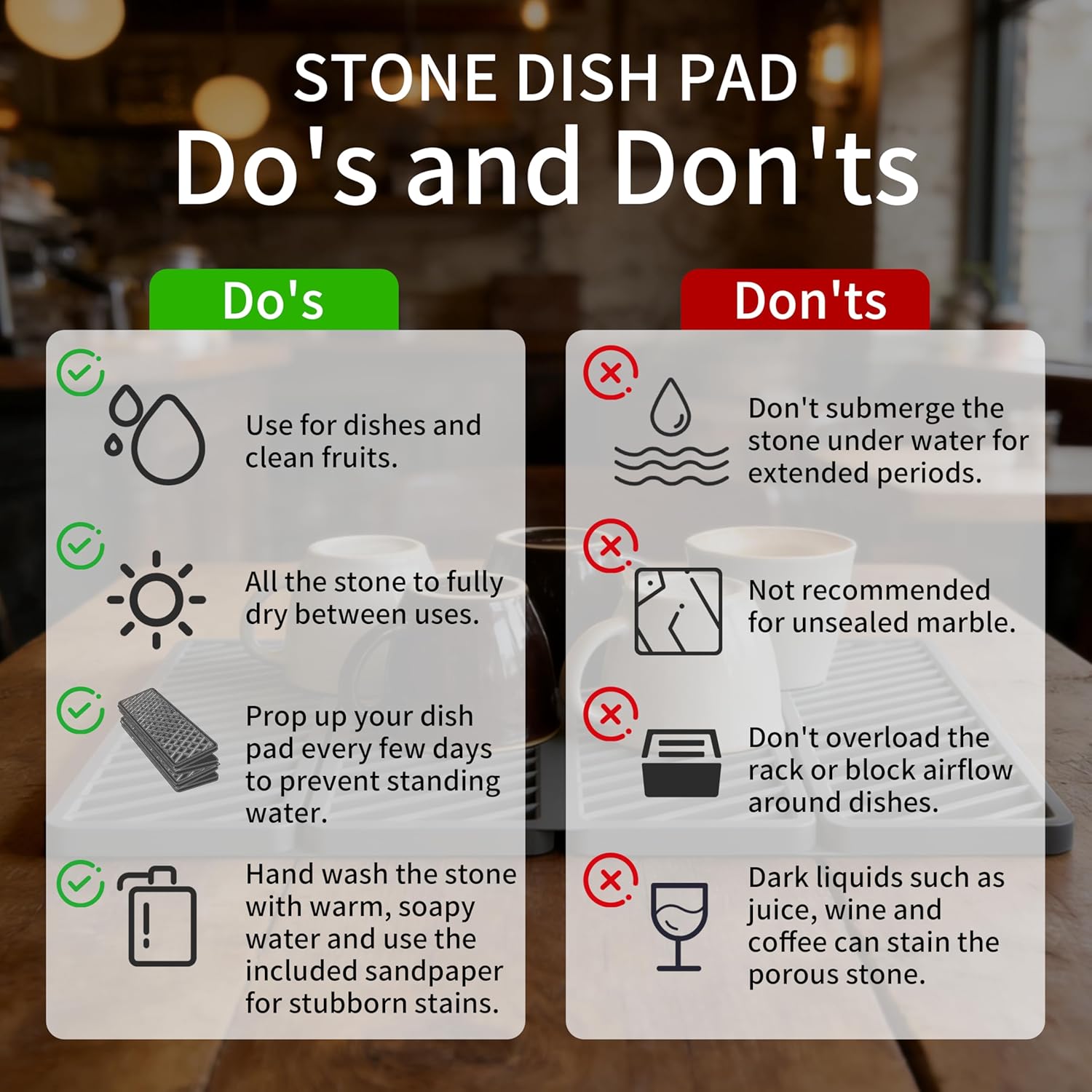 WAFT YEARN 1PCS Stone Dish Drying Mat for Kitchen Counter, Foldable & Quick Dry Drying Pad, Home Dish Diatom Pad for Dishes, Bottles, Cups, Plates, Glassware, Coffee Mugs - Dark Grey 19.7x15.2 Inch