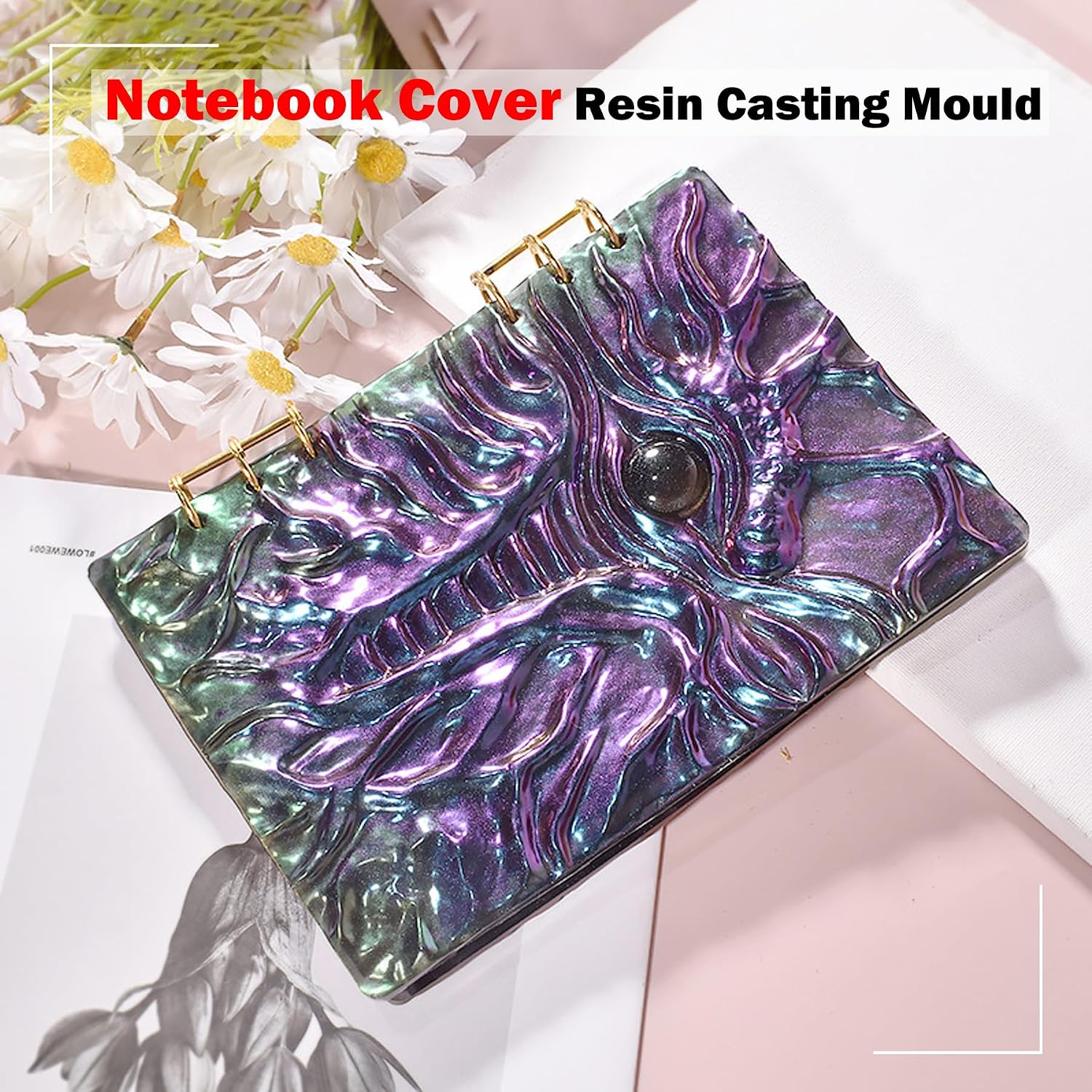 Attuslla Notebook Resin Mold, Dragon Eye Note Book Cover Resin Molds, Epoxy Resin Molds Silicone Casting with Book Rings, Glitter for Handmade DIY Making Decor Art Crafts image 2