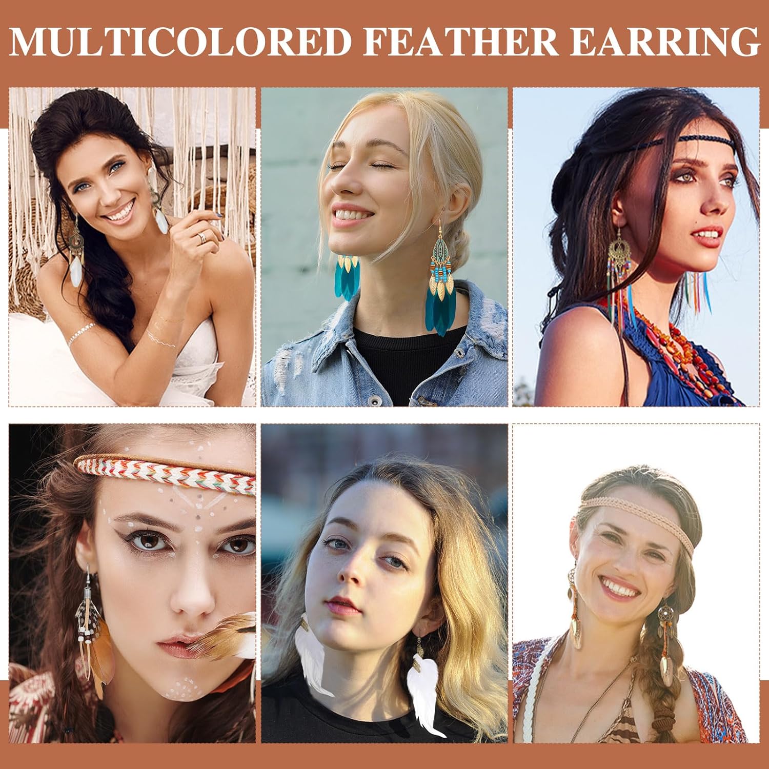 Nosiny 16 Pairs Feather Earrings for Women Dream Catcher Earrings Bohemian Feather Tassel Drop Dangle Colored Beads Faux Pendants Western Vintage Ear Pendants Set