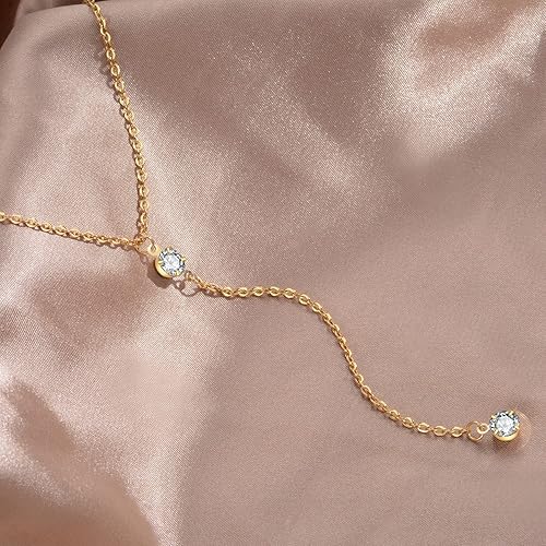 Miniatura 7 de Handmade Lariat Necklace for Women 18K Gold Plated Dainty Drop Y Chain Necklace Jewelry for Women Girl Gifts with Simulated Diamond16 to 18