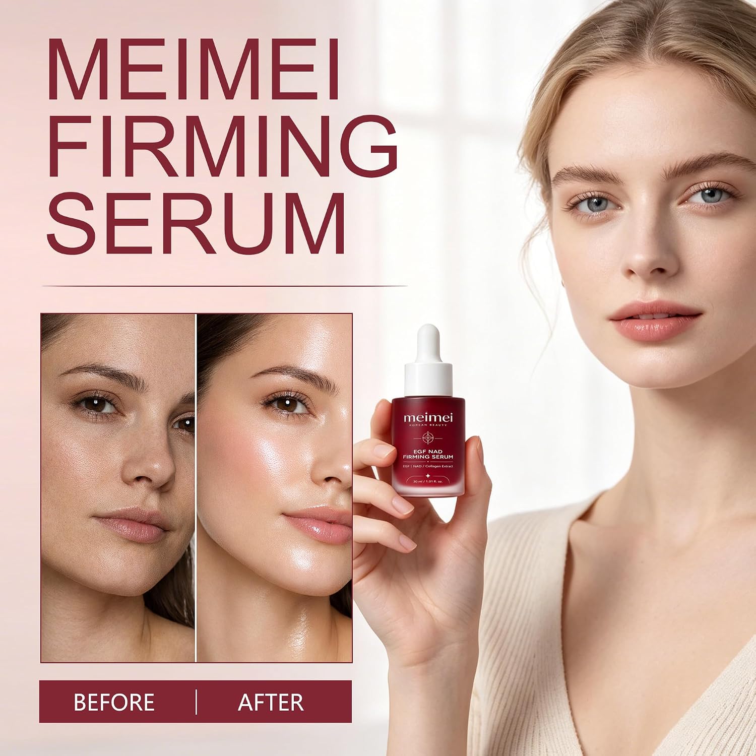 Meimei Firming Serum, NAD+ Face & Neck Serum with EGF Collagen, 30ml