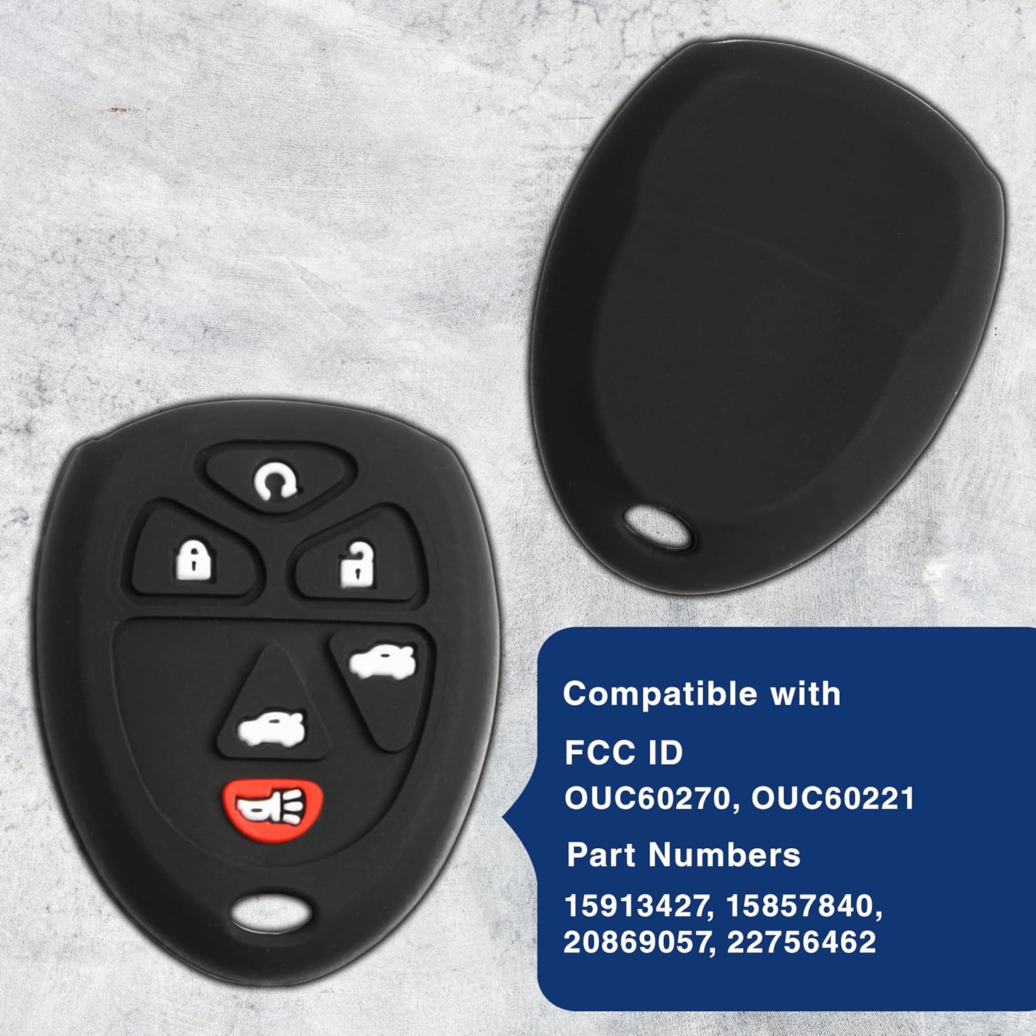 KeyGuardz Keyless Entry Remote Car Key Fob Outer Shell Cover Soft Rubber Case for Suburban Tahoe Yukon 15913427 (Pack of 2)