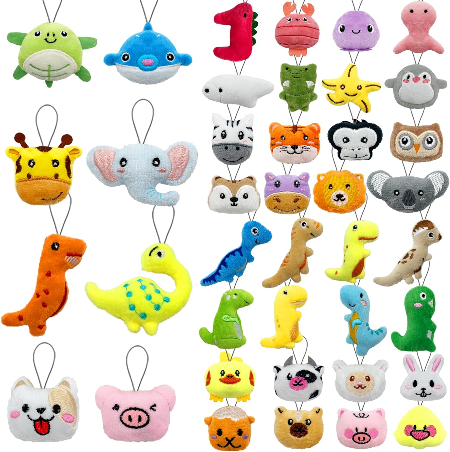40 PCS Mini Stuffed Animal Toy Set with Dinosaur Farm Ocean and Jungle Creatures Perfect as Party Favors Claw Machine Fillers Keychains Carnival Prizes Classroom Rewards Bulk Assorted Plush Animals