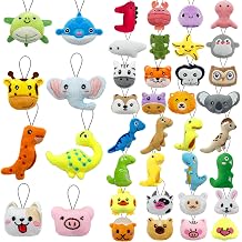 Set of 40 mini plush animals featuring dinosaur farm sea and jungle creatures Great party favors Nail filler Keychains, carnivals, prizes, classroom rewards. Bulk Plush Assortment