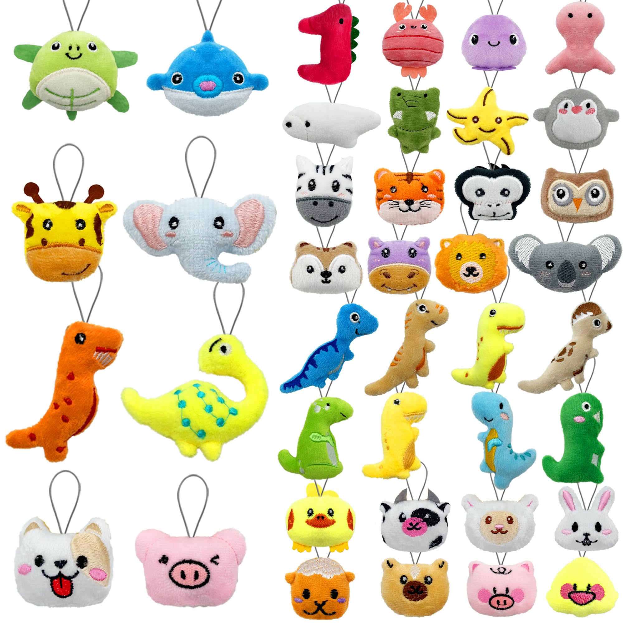 40 PCS Mini Stuffed Animal Toy Set with Dinosaur Farm Ocean and Jungle Creatures Perfect as Party Favors Claw Machine Fillers Keychains Carnival
