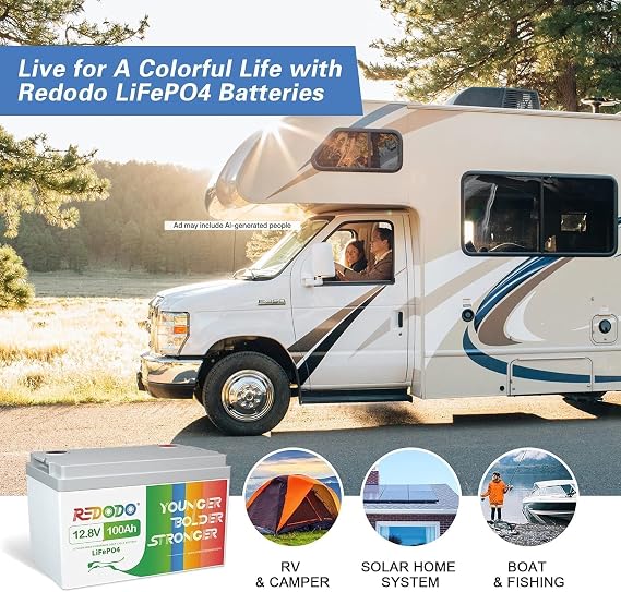 Redodo 12V 100Ah LiFePO4 Battery, Group 31, for RV, Marine | 100A BMS, 1280Wh, 4000+ Deep Cycles, IP65 Waterproof, 4P4S, 10 Years Lifespan, for Trolling Motor, Solar, Camping