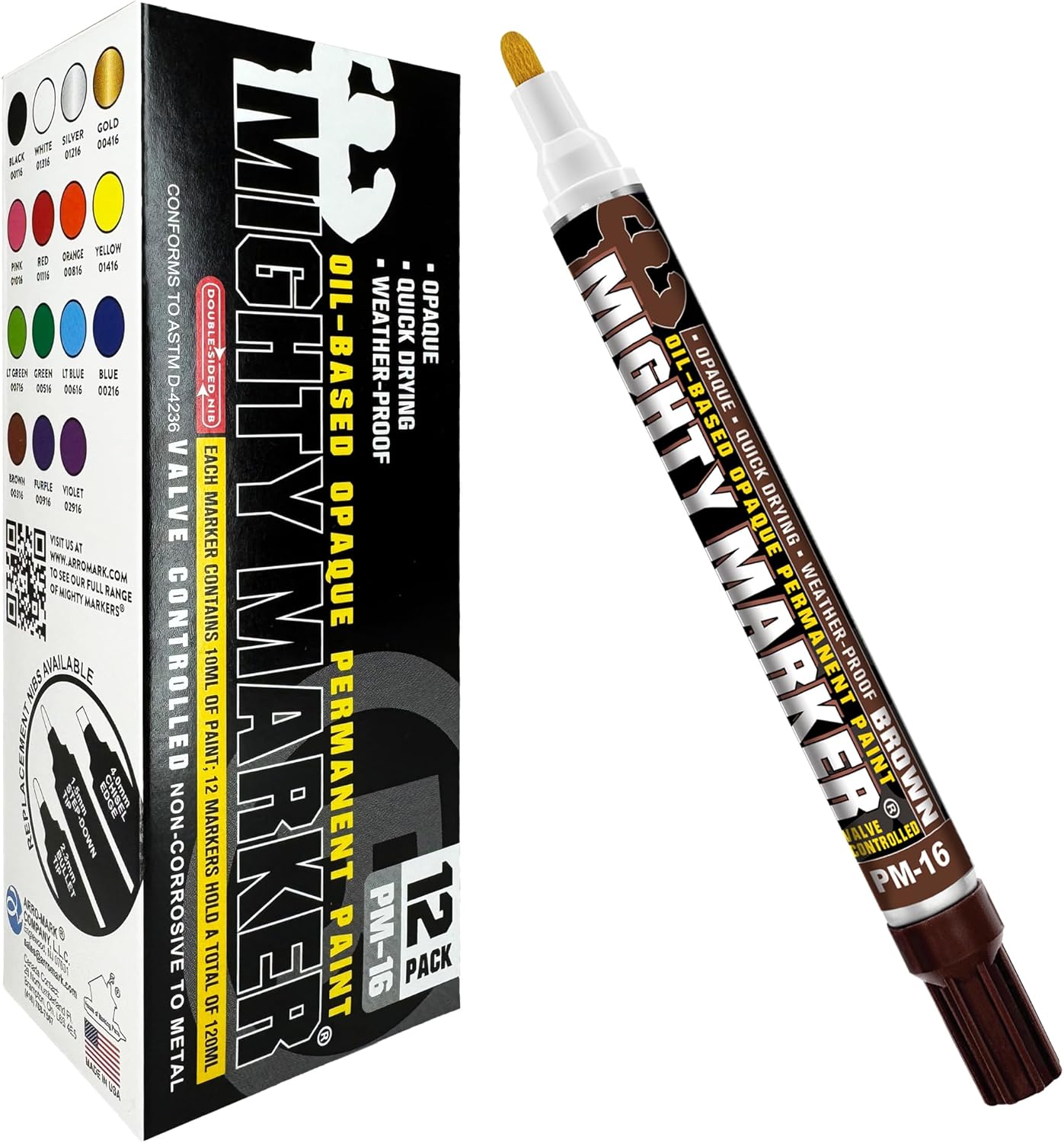 PM-16 Paint Marker, Oil Based, Permanent, Quick Drying, 2.3mm Bullet Tip, Industrial Paint Pen for Contractors and Welders, Orange 12 Box