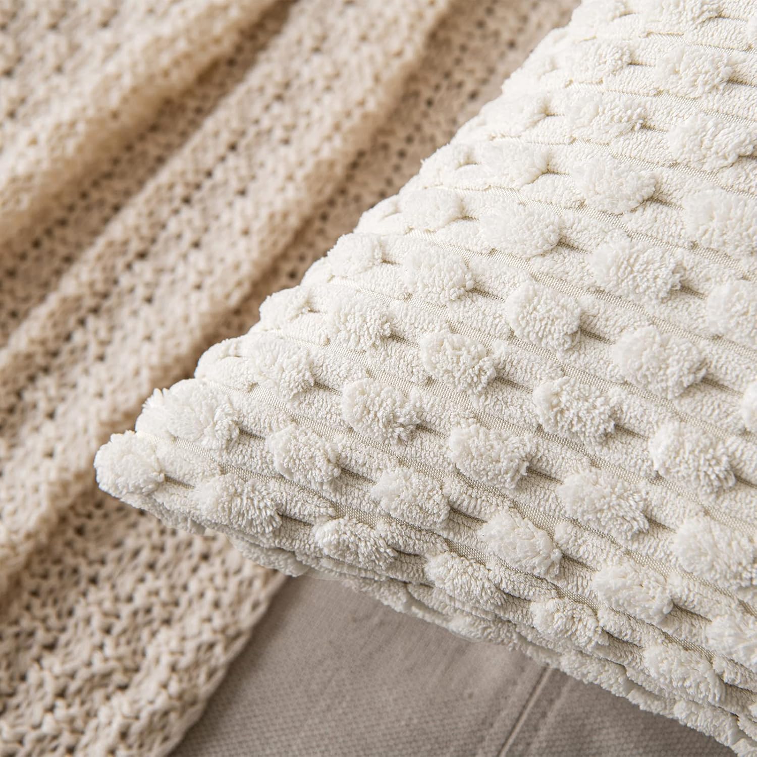 MIULEE Pack of 2 Decorative Soft Corduroy Pillow Covers Cream White Bundle Set of 2 Pillow Inserts 18x18