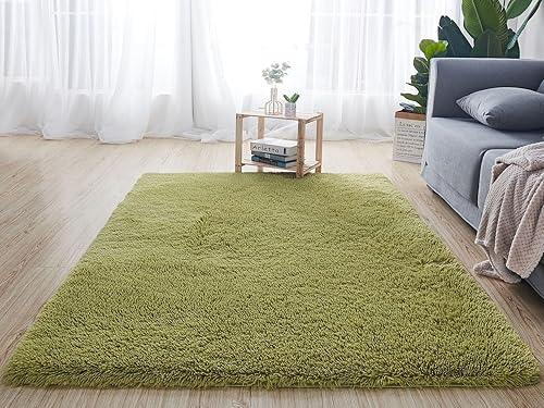Reyox Alfombra rectangular suave y esponjosa, alfombra lanuda de felpa para sala de estar y dormitorio, decoración del hogar, color verde hierba,