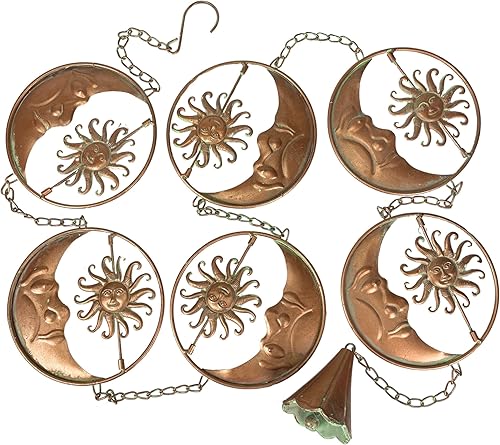 Things2Die4 Cadena de lluvia de metal de 80 pulgadas con 6 discos celestiales de luna creciente y sol, acabado de bronce, alternativa decorativa con