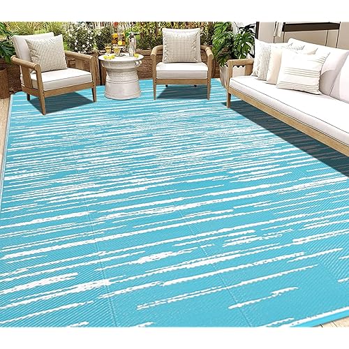 HEBE Outdoor Rug 9'x12' for Patios Clearance Waterproof Patio Mat Plastic Straw Rug Reversible RV Camping Tent Rug Outside Indoor Outdoor Area Rugs for RV,Deck,Beach,Balcony,Camper