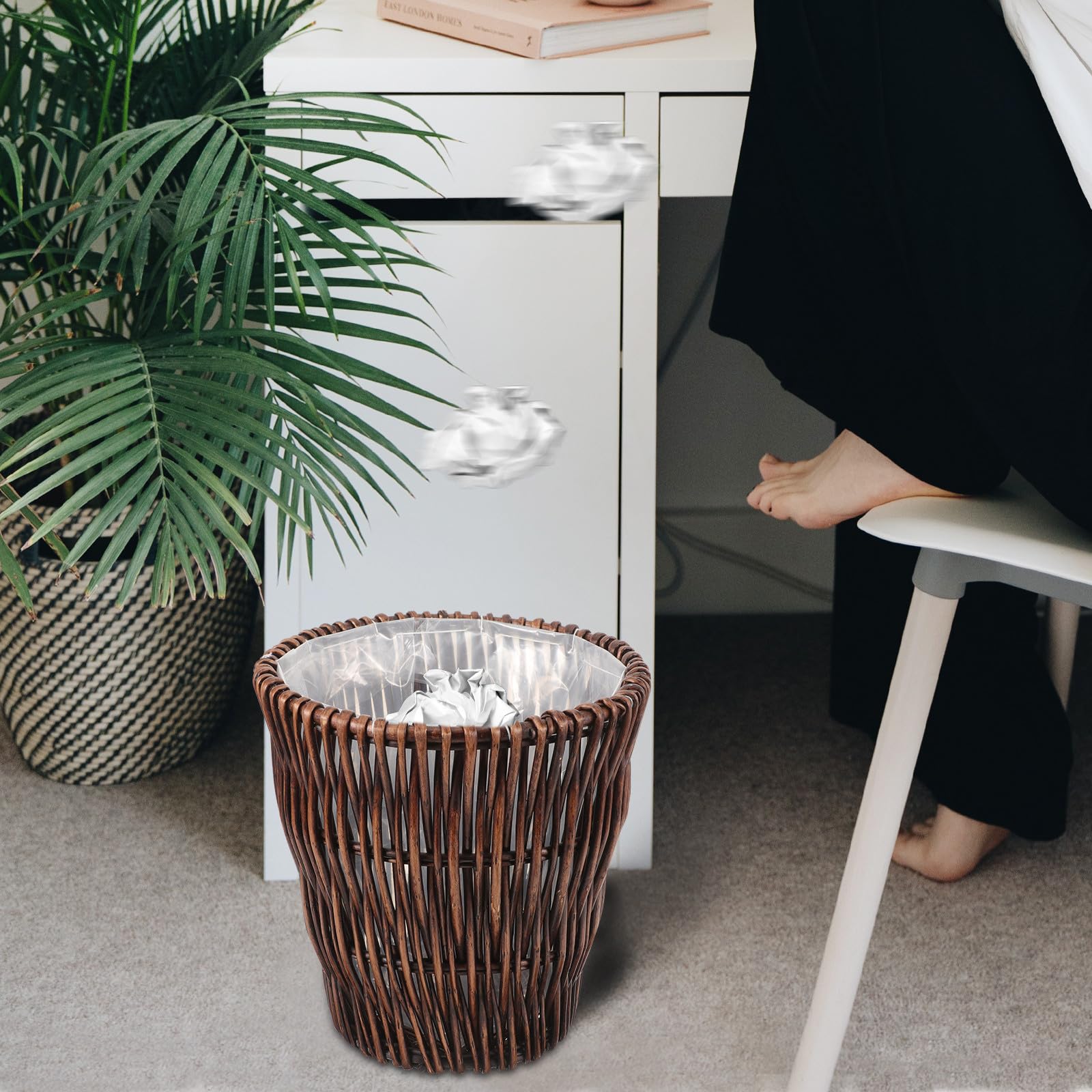 CALLARON Cestino Rattan Intrecciato Cestino per Carta da Bagno in Colore Retrò per Uso Domestico e Ufficio Elegante e Creativo