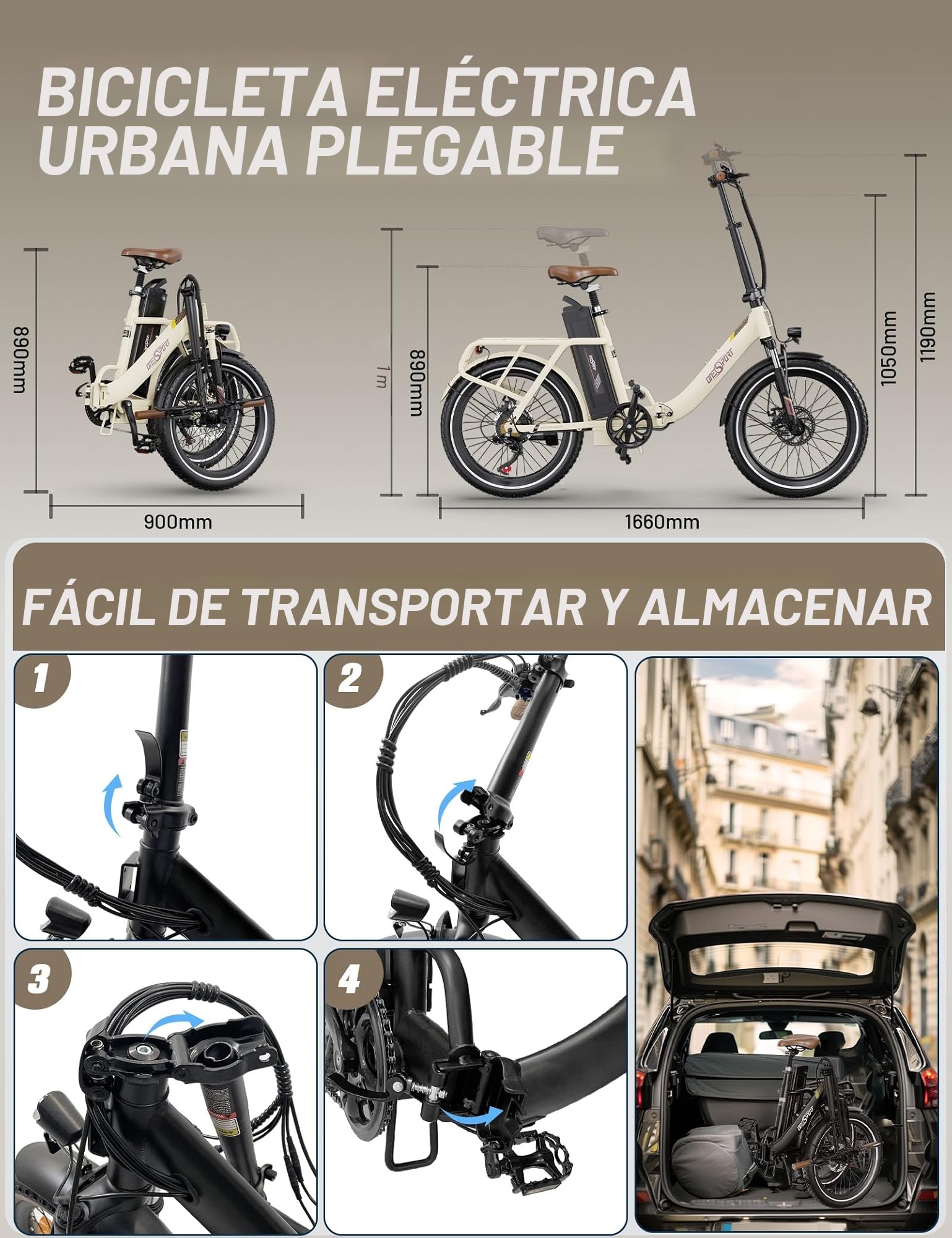 ONESPORT OT16-2 Bicicleta Eléctrica Plegable, 20" Ebike con Extraíble Bateria 48V 17Ah, 250W Bicicleta Electrica Adultos con Pantalla LCD y Conexión Bluetooth, Bici Eléctrica para Viajeros Urbanos