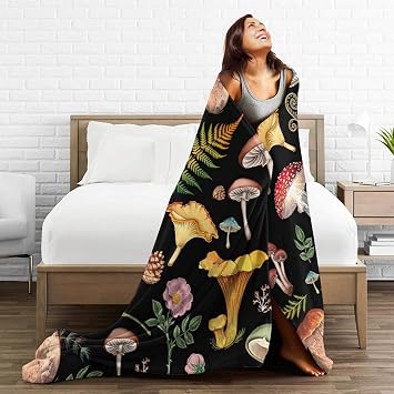 Mushroom Flannel Fleece Bed Blanket Throw Blanket for Kids Lightweight Cozy Plush Blanket for Bedroom Living Rooms Sofa Couch 100x130cm(40x50 Inch)