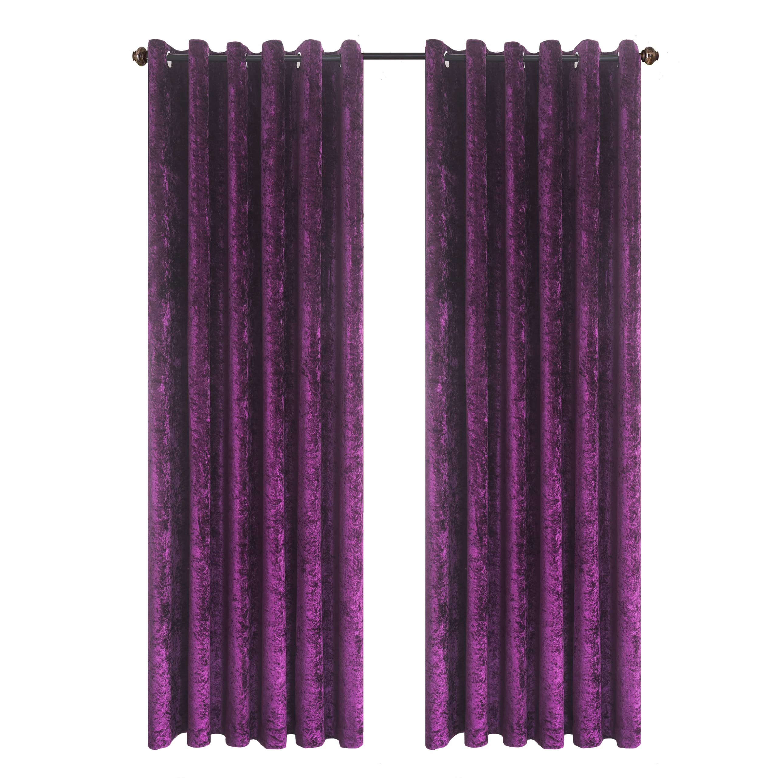 Hadi London Crushed Velvet Curtains for Bedroom Living Room Kitchens A pair of fully lined, beautifully made shades with an eyelet ring top velvet curtains. (PURPLE, 46X54)