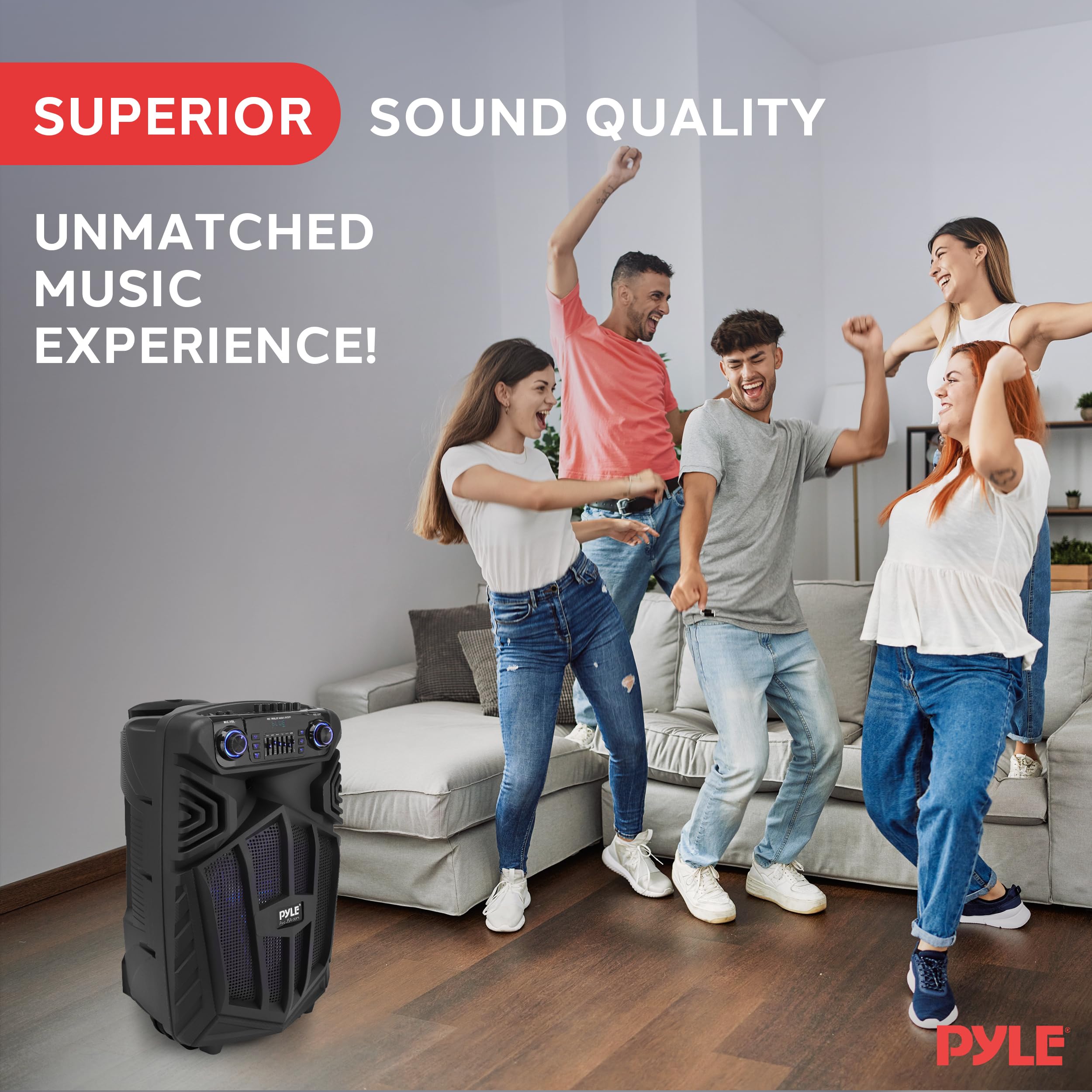 Pyle Głośnik Bluetooth, głośnik Bluetooth, głośnik i przenośna obudowa PA 1680 W, subwoofer 38 cm, ładowalny, karaoke i imprezy plenerowe z bezprzewodowym mikrofonem, kołami, lampkami LED, FM/AUX/MP3