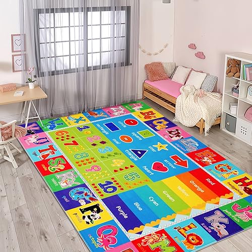 Miniatura 9 de Tapete educativo de juego para niños con alfabeto y números, alfombra suave antideslizante para cuarto de niños pequeños, sala de juegos,