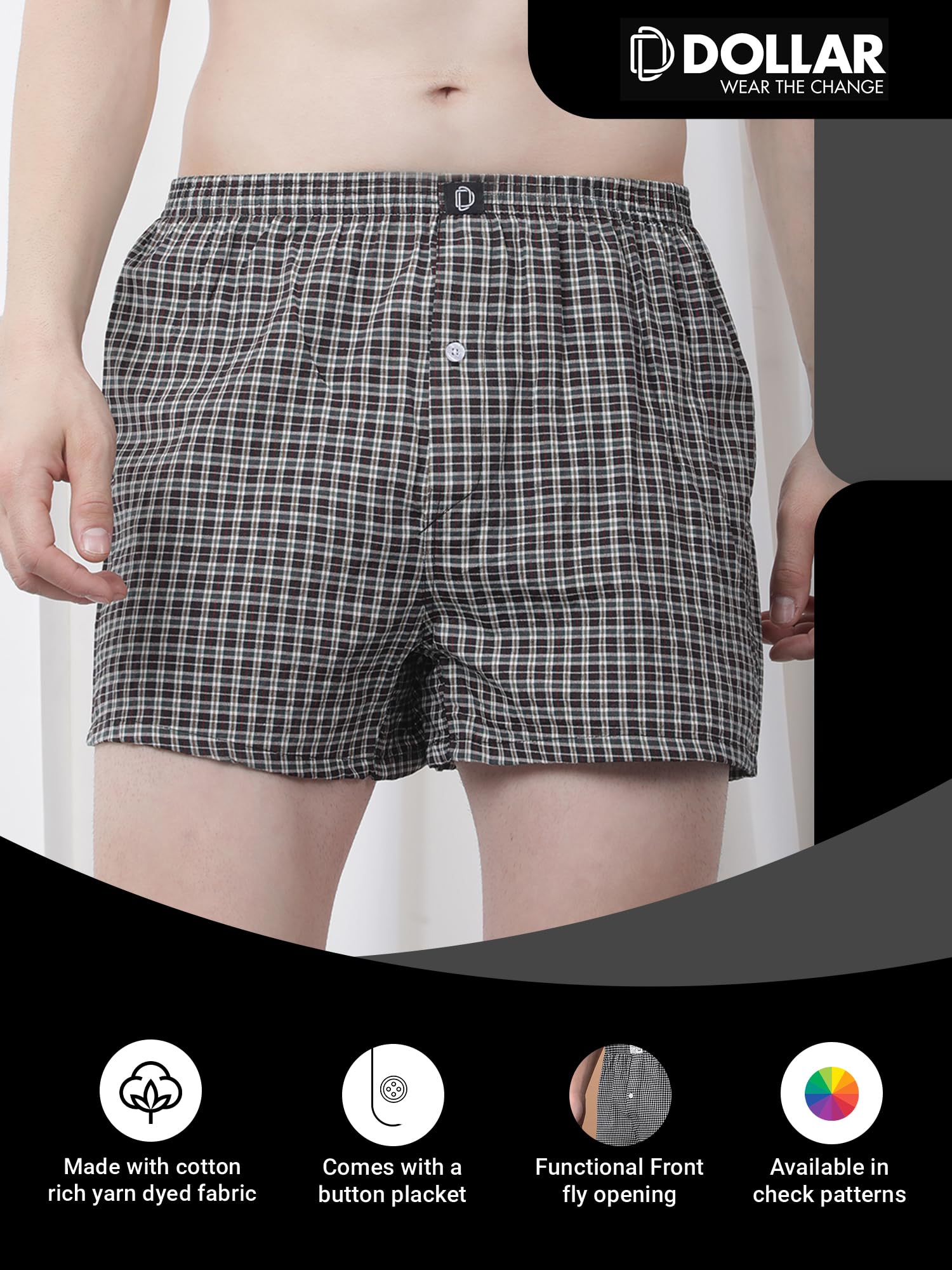 Dollar Pack of 3 Cotton Checkered Men Boxer 4