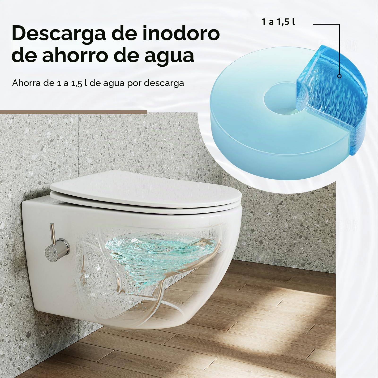 HOROW Inodoro con boquilla integrada, inodoro suspendido con función de bidé, Taharet WC con nanorrevestimiento, inodoro con grifo, asiento de inodoro con descenso automático, agua fría, 53 x 36 x 35