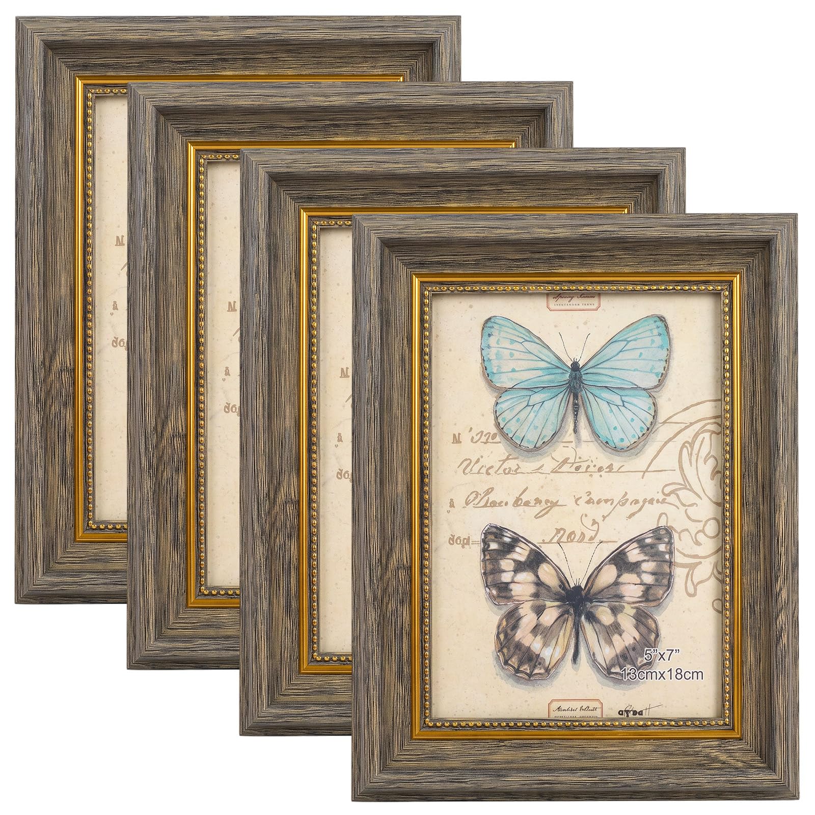 4 PCS Vintage Photo Frames Set, 5x7 Picture Frames with Plexiglass for Wall and Tabletop Display, Retro Rustic Photo Frame for Home Office Living Room Decor (brown)