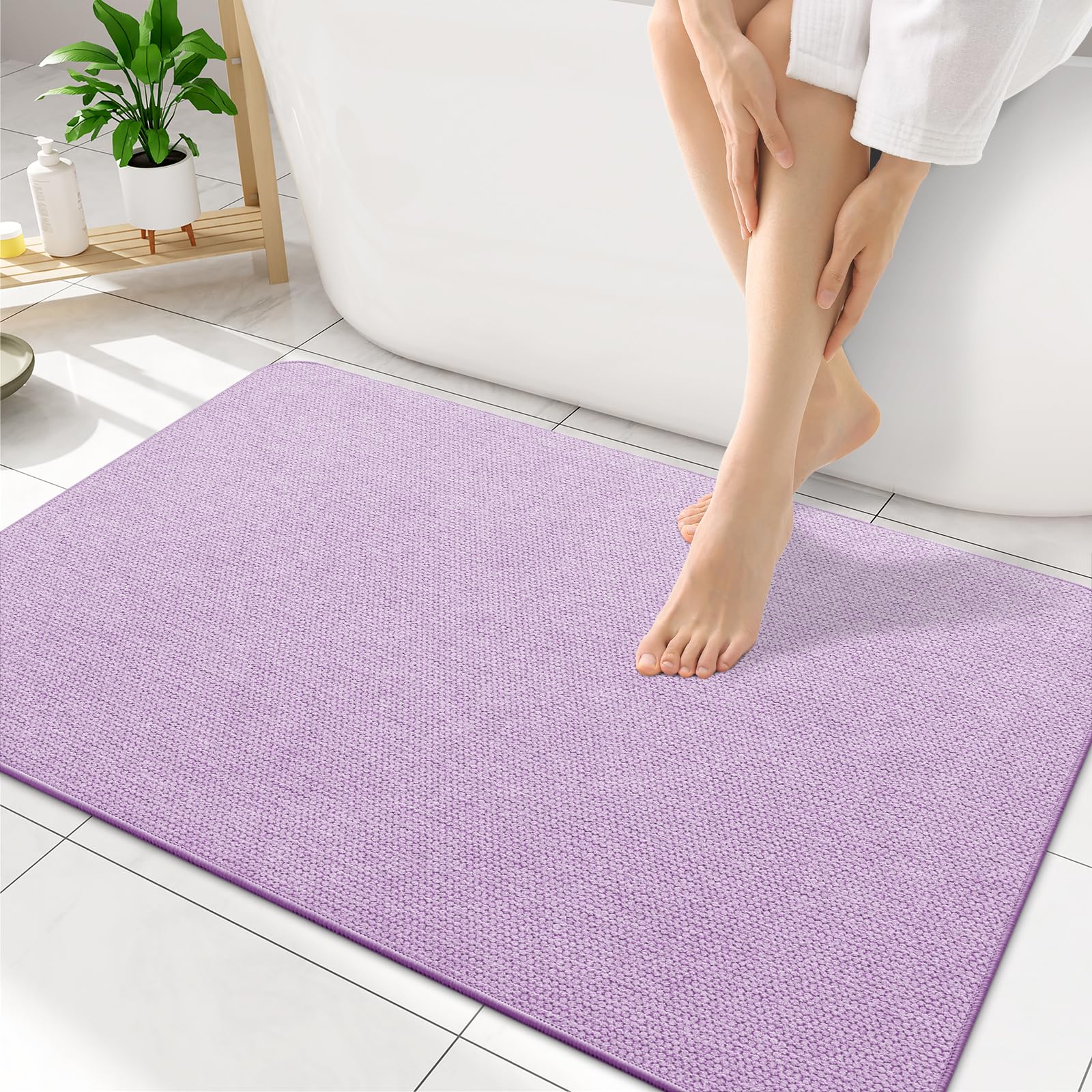 Smiry Ultra Thin Bath Mat 35x17, Non Slip Rubber Washable Bathroom Rugs