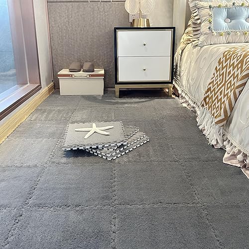 Miniatura 8 de 10 tapetes de espuma tipo rompecabezas de felpa de 24 x 24 x 1 pulgadas, suaves y esponjosos, cuadrados, entrelazados, para habitación de juegos,