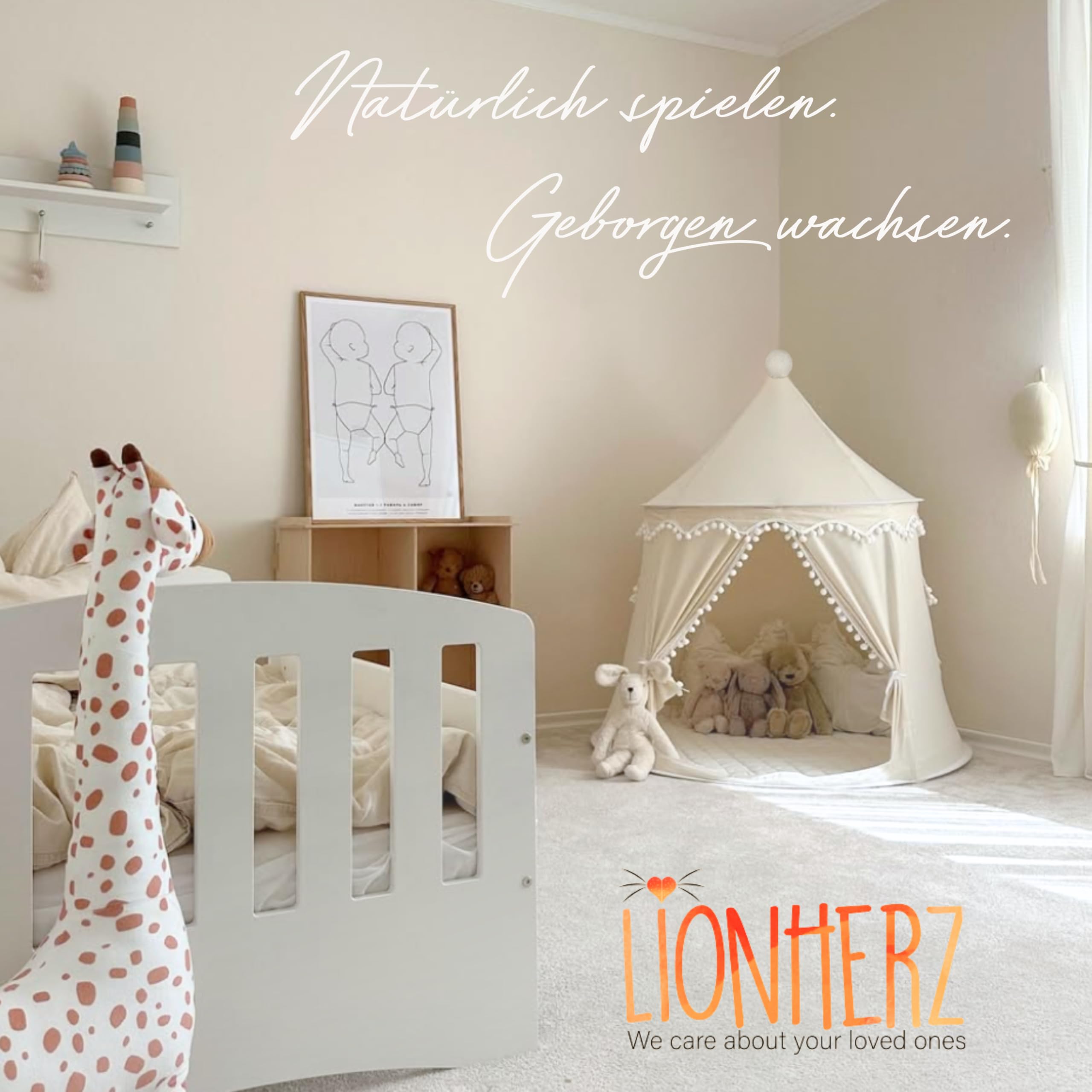 LIONHERZ® DAS ORIGINAL Spielzelt Baumwolle/Hanf | Kinderzelt Tipi Indoor | inkl. Bodenmatte, Deko-Regenbogen & Tragetasche | stabil durch Fiberglasstangen | atmungsaktiv | Tippi | Mädchen & Jungen