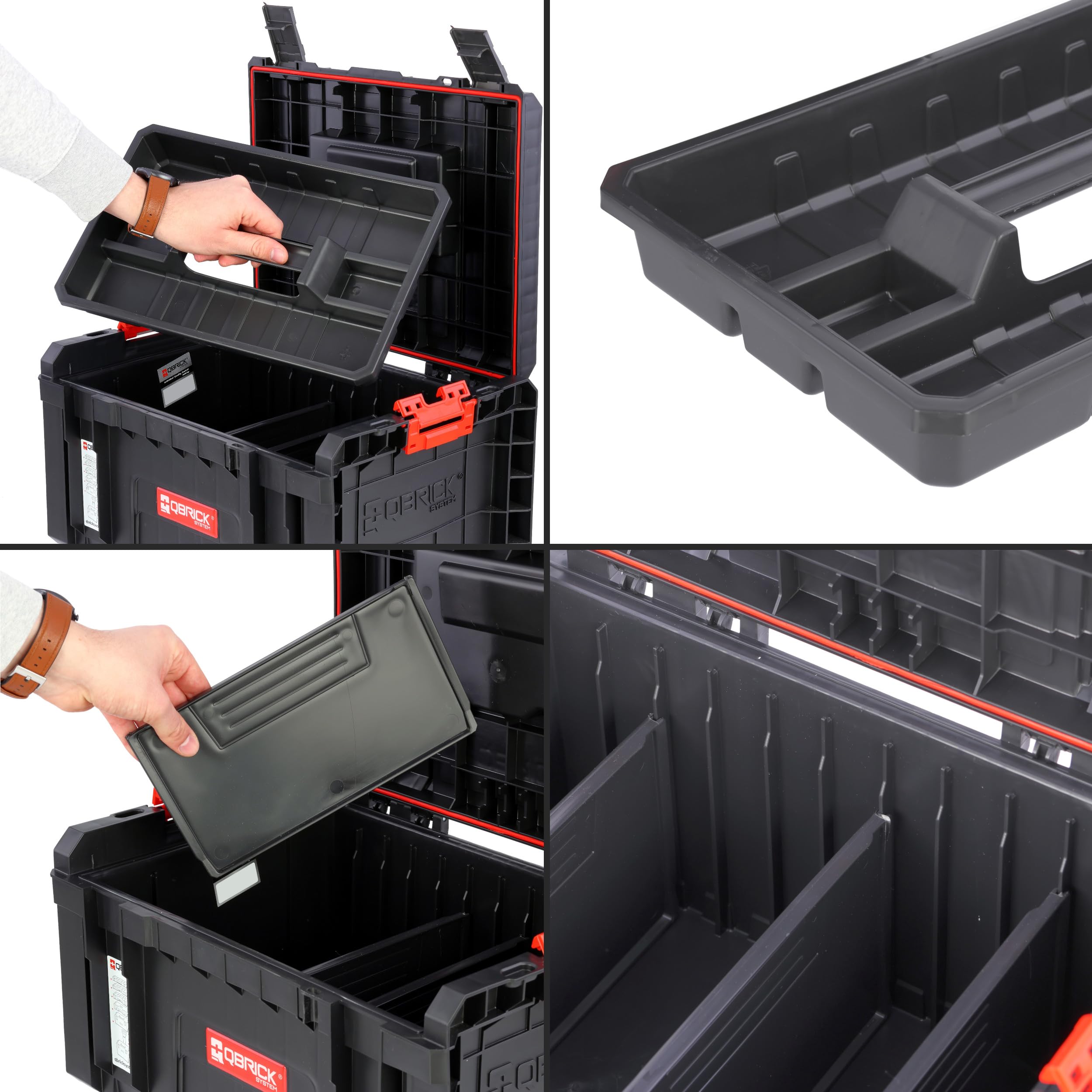Grande set di scatola porta attrezzi su ruote, con scomparti, valigia per elettroutensili con schiuma modulare PRO
