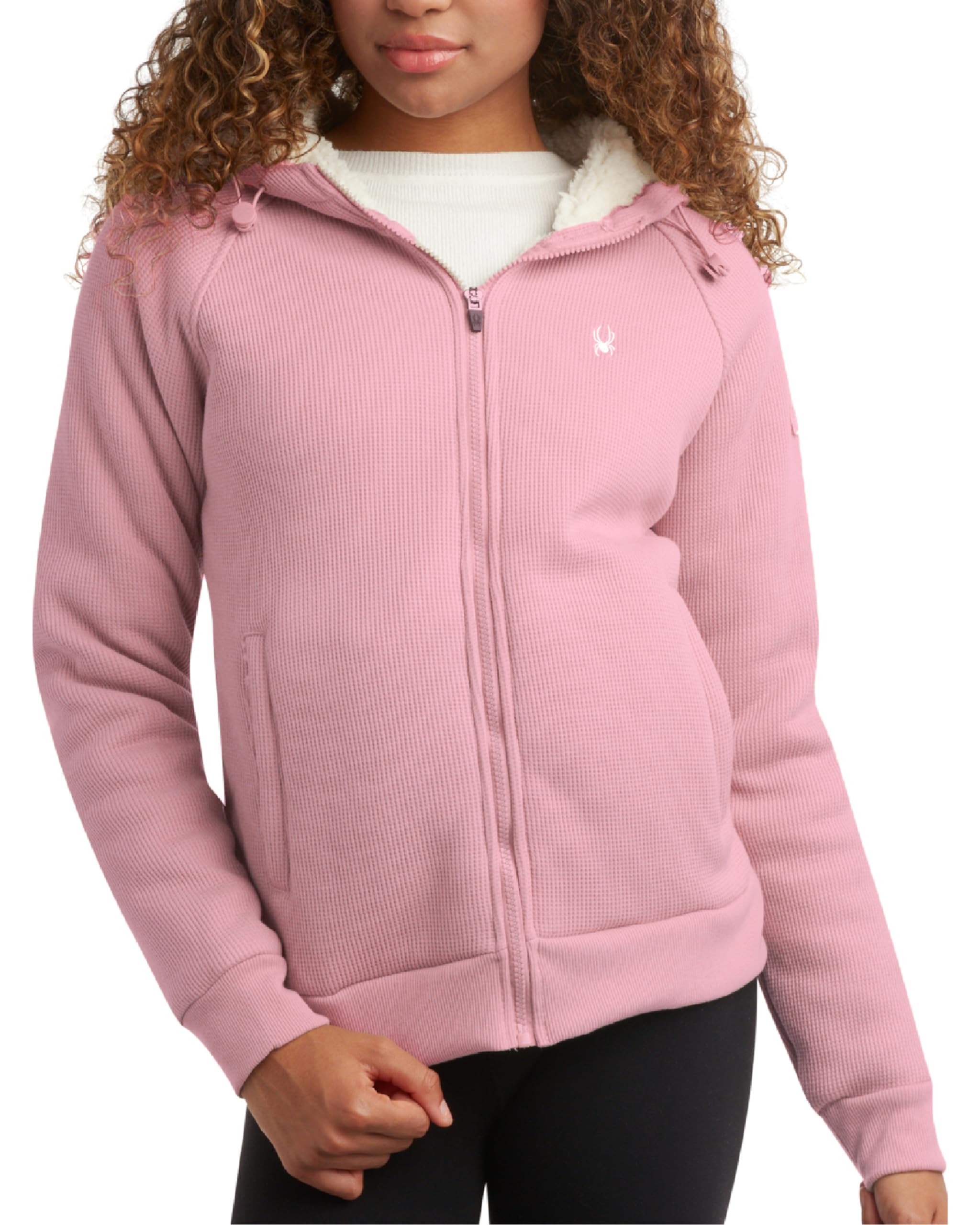 Spyder Womens Sherpa Fleece Jacket - Heavyweight Waffle Knit Hoodies for Women Warm Thermal Zip Up Womens Sweatshirt, Mauve Rose, S