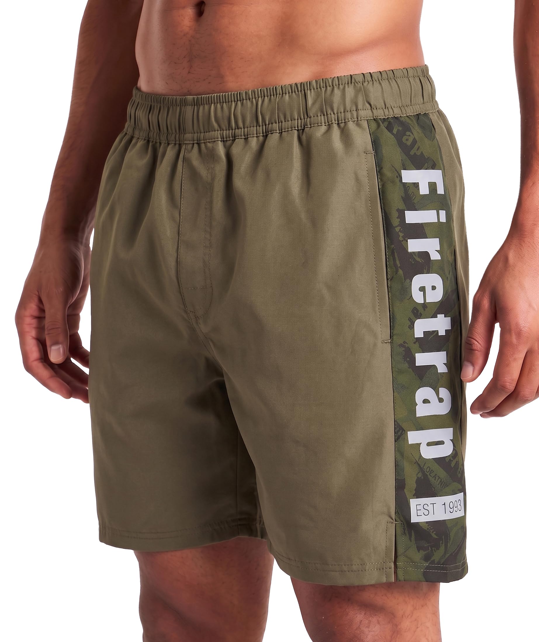 Mens Mesh Lined Swimming Shorts, Quick Dry Trunks Beach Pool Holiday Board Large Logo Swim Short Khaki XL