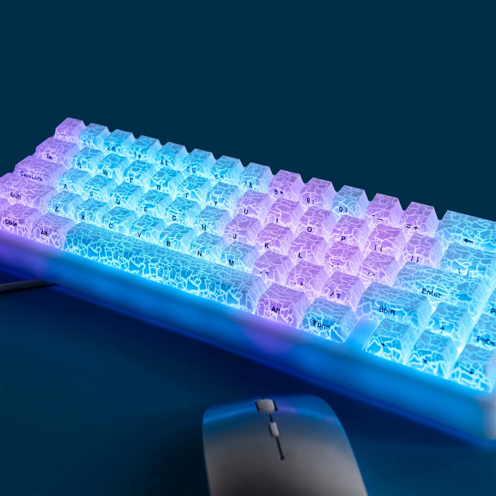 Czarno-białe pęknięcie lodu 123 klawisze profil MDA Shine Through PC Side Print Keycap kreatywne nowatorskie klawisze do klawiatur mechanicznych MX (Ice Crack White)