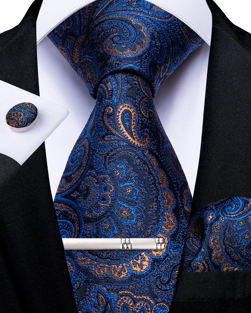 DiBanGu Corbata de cachemira para hombre, corbata formal de seda y pañuelo de bolsillo, gemelos para boda, fiesta de graduación
