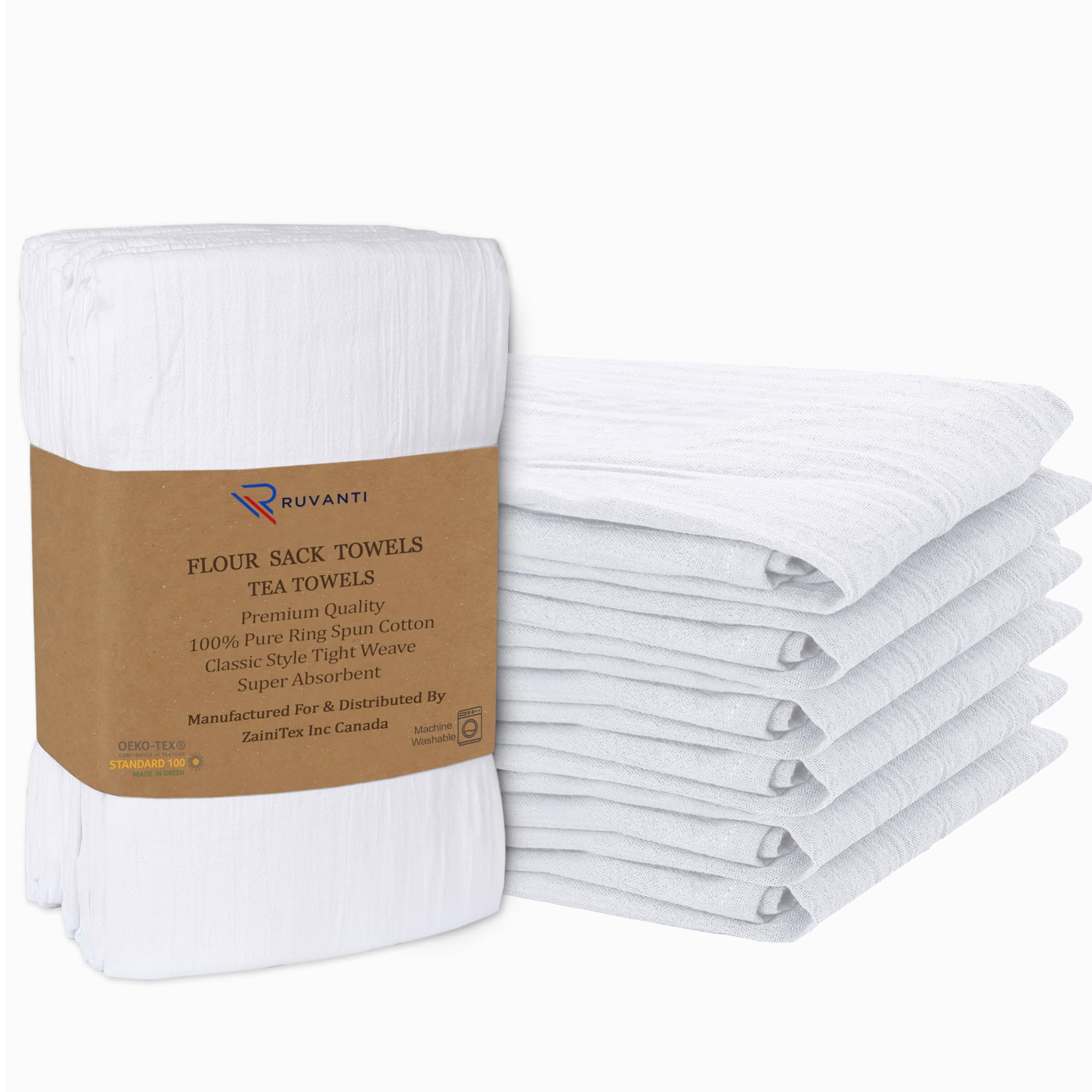 Ruvanti 6 Pack Extra Large Flour Sack Dish Towels (28" X 28") Highly Absorbent Tea Towels/Kitchen Towels - 100% Cotton Multi-Purpose Towels for Embroidery. Cleaning Cloth/Dish Towels/Bar Towels.