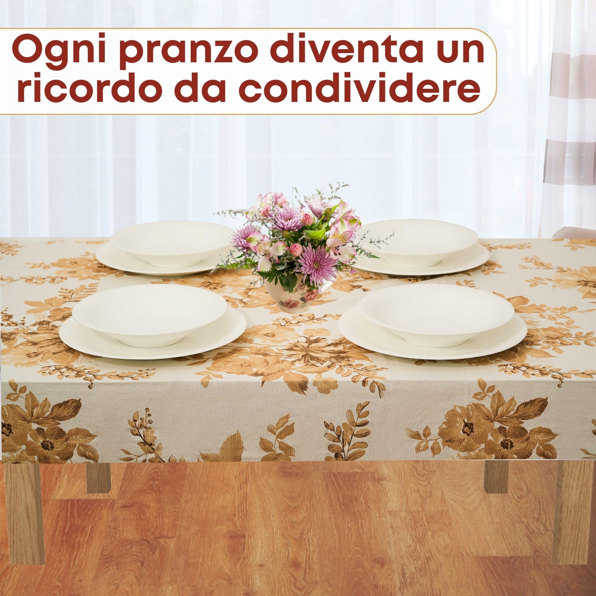 NAMAI - Set 7 Pezzi Excalibur Fiori, 100% Cotone, Lavabili in Lavatrice, Resistenti al Calore, Tovaglia Cotone 140x180, Runner Tavolo, Set Presine da Cucina e Strofinacci (Set Con Tovaglia 140x240)
