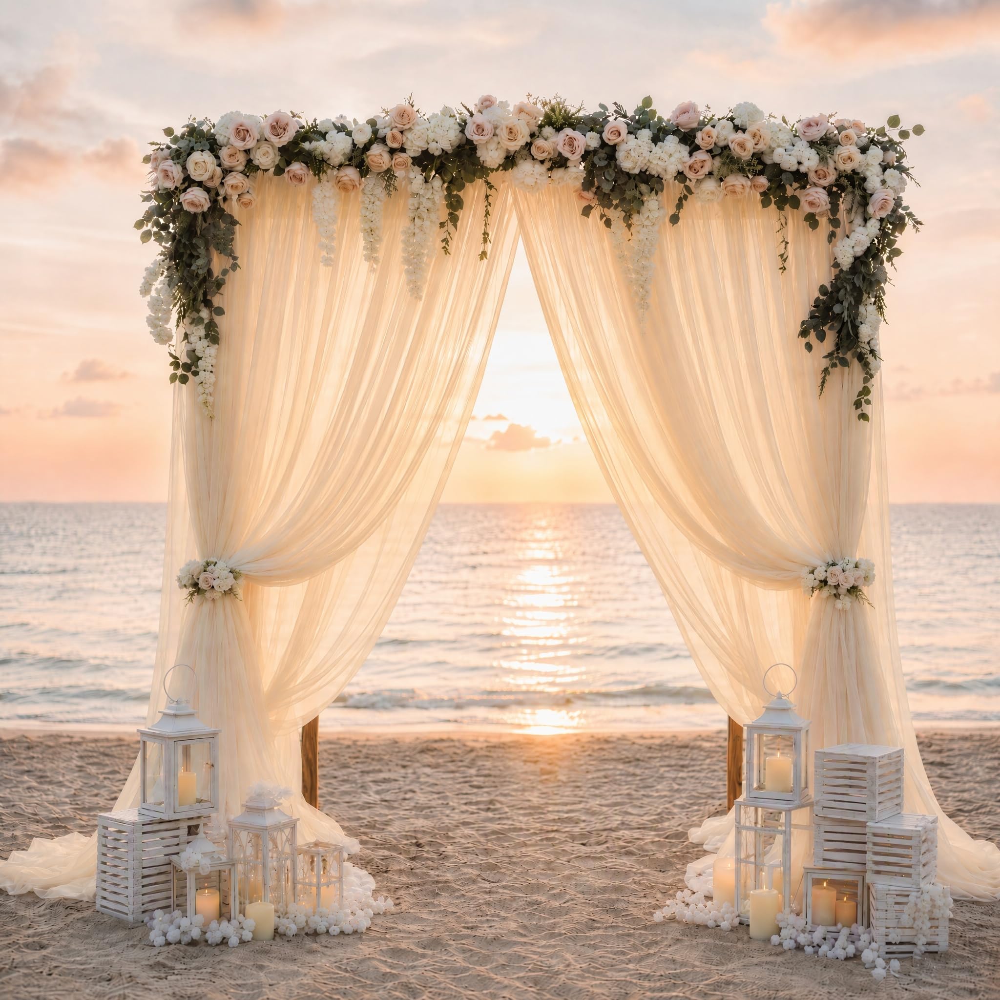 KASURE Wedding Arch Draping Fabric Beige, 1.6m x 8m Backdrop Drapes Curtains, Sheer Voile Backdrop Curtains, Tulle Fabric Drapery for Wedding Archway Drapes Ceremony Reception Stage Decorations