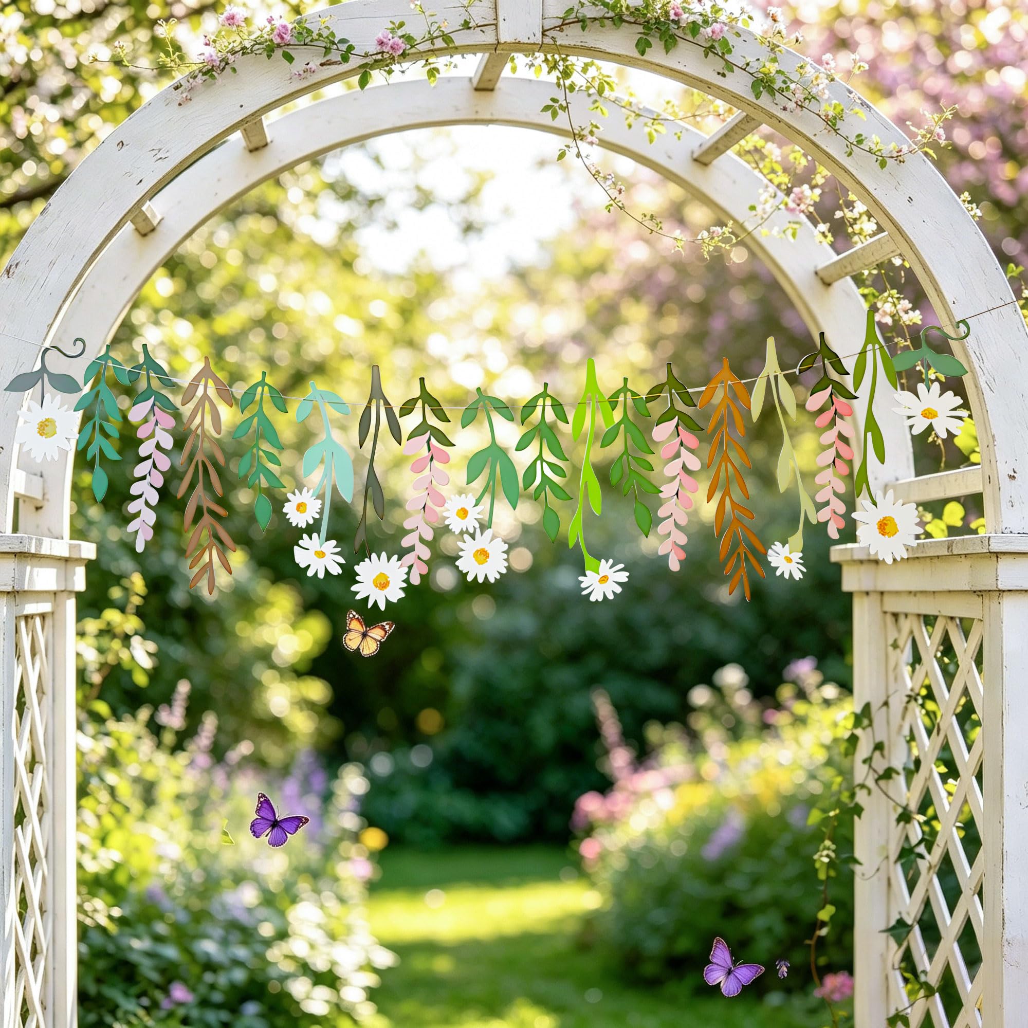 Daisy Wildflower Flower Banner Garland for Tea Party Woodland Floral Bridal Shower Baby Shower Decoration Birthday Theme Party Decorations Supplies