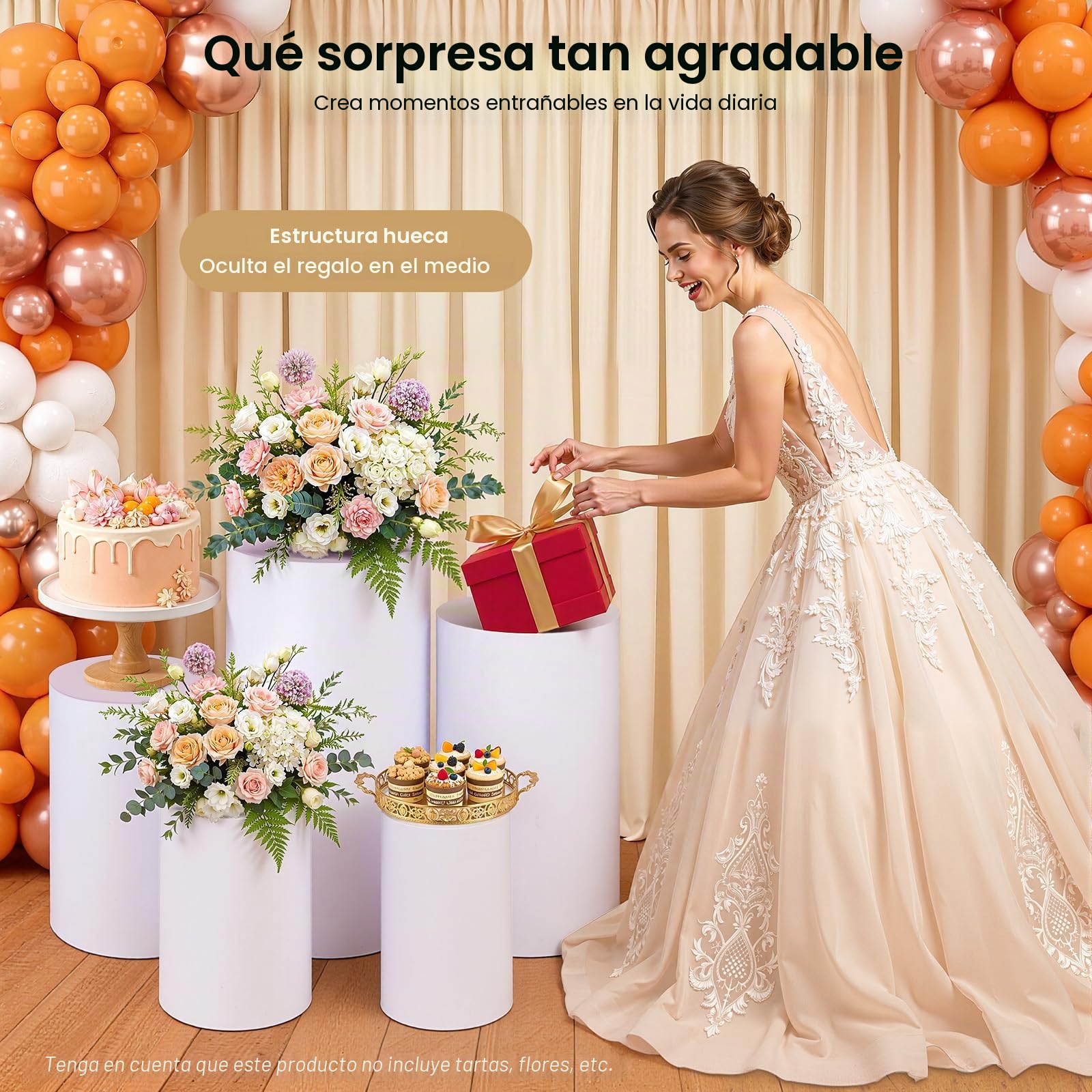 5 unidades de 50 – 90 cm, base cilíndrica blanca con capacidad de carga de 33 kg por pieza, soporte cilíndrico apilable de acrílico/PVC, base redonda para fiestas y cumpleaños, sistema de soporte