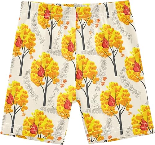 Squirrel Fall Tree Beige Girls Bike Shorts Toddler Girl Clothes Under Dress Dance Shorts for Dresses,4T(8 Years)