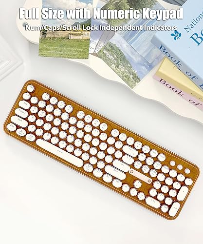 Miniatura 6 de Teclado de máquina de escribir con panel de piel sintética, inalámbrico 2.4GBluetoothUSB con cable, teclado mecánico estético para juegos de 104