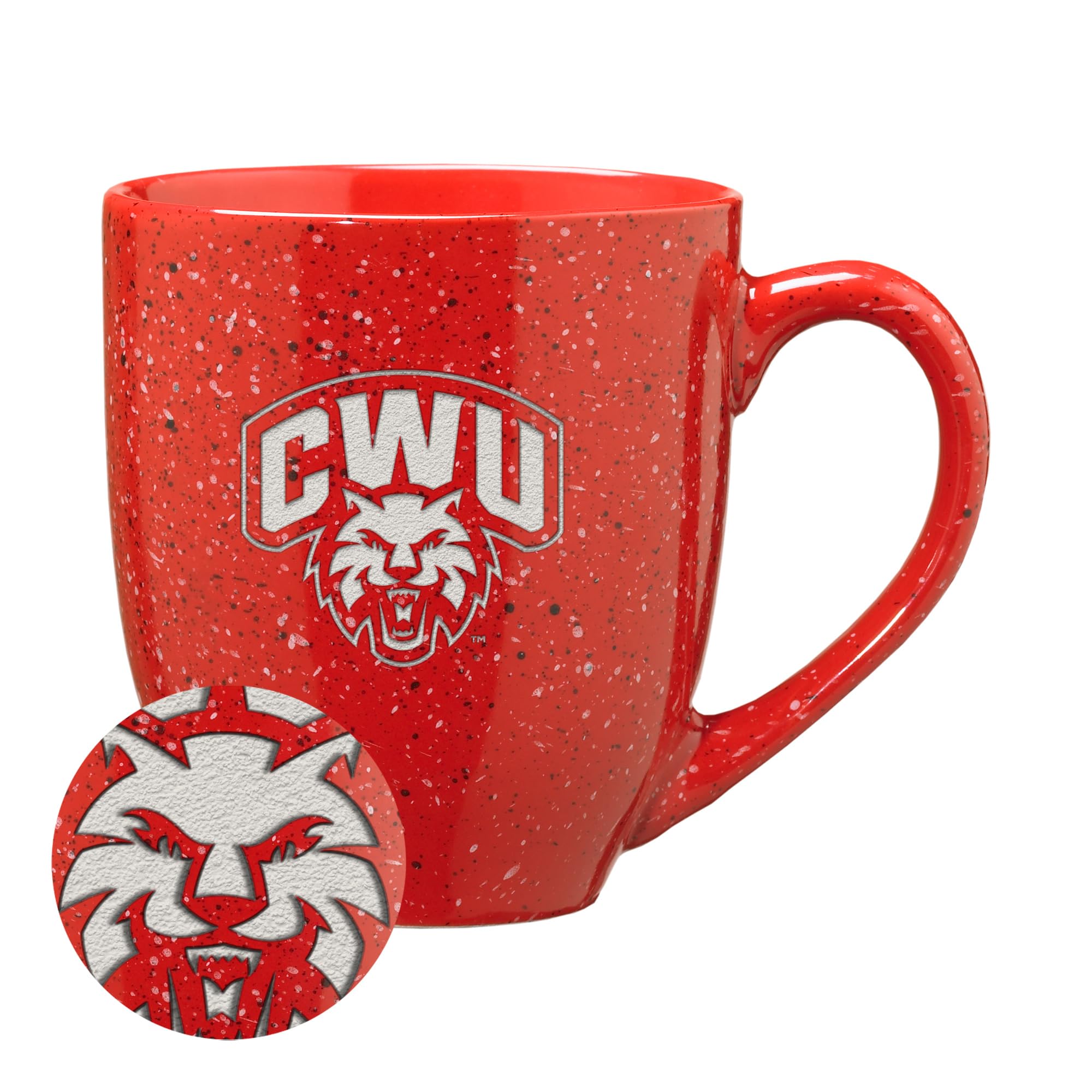 Rico Industries NCAA Central Washington Wildcats Primary Logo Red 16 oz Team Color Laser Engraved Speckled Ceramic Coffee Mug