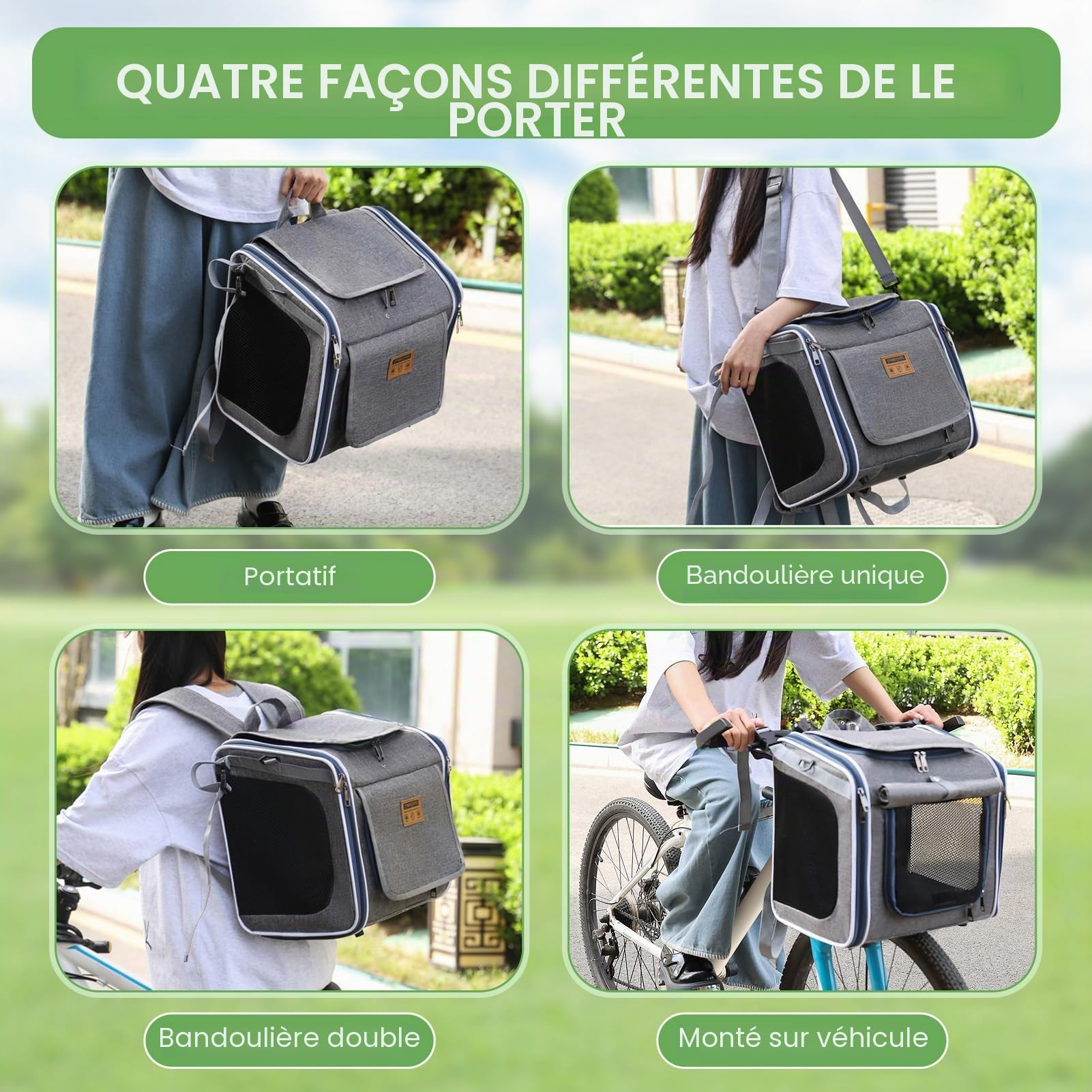 Panier de vélo pour chien en tissu Oxford extensible et respirant, sac à dos avec 4 fenêtres en maille pour petits chiens et chats