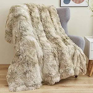GONAAP Fuzzy Faux Fur Throw Blanket Twin Size Tie-dye Beige Super Soft Cozy Plush Fuzzy Shaggy Blanket for Couch Sofa Bed (Tie-dye Beige, Twin(60"x80"))
