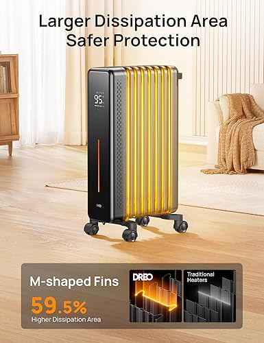 Miniatura 2 de Dreo Calentador de radiador de 1500 W, aceite espacial portátil lleno de control remoto, 4 modos, protección contra sobrecalentamiento y vuelco,